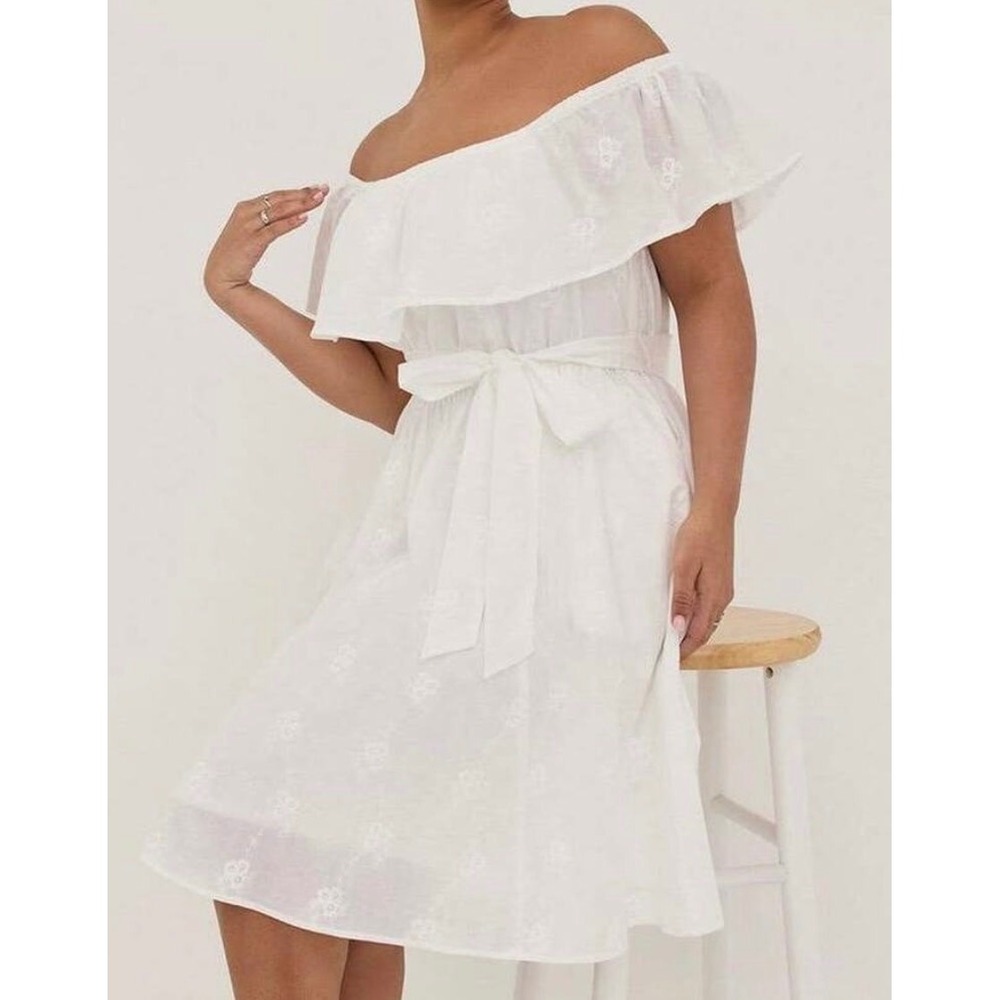 Torrid Floral Eyelet Off The Shoulder Ruffle Dress Cotton Embroidered Size 1X